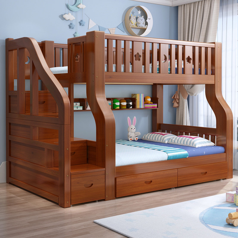 Upper bunk bed Twin Beds Household Full Solid Wood Adults Up And Down Bunk Bed Children High And Low Bed Multifunction primary and secondary bed-Taobao