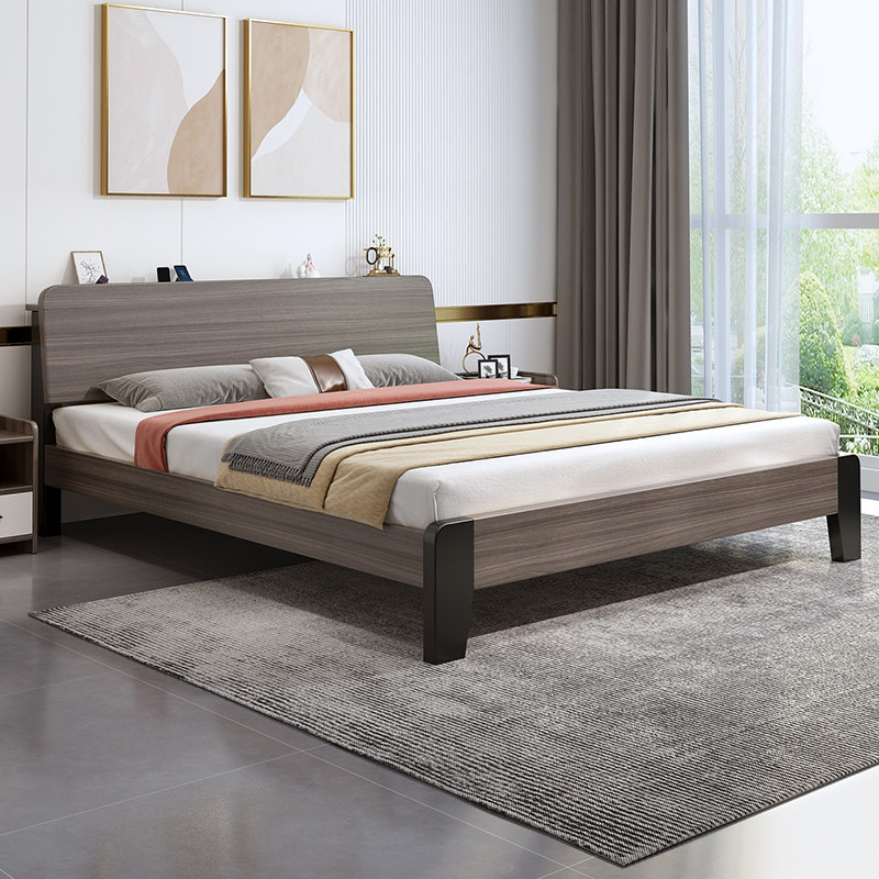 Bed modern minimalist 18m home master bedroom double bed rental room 15m solid wood bed frame single bed
