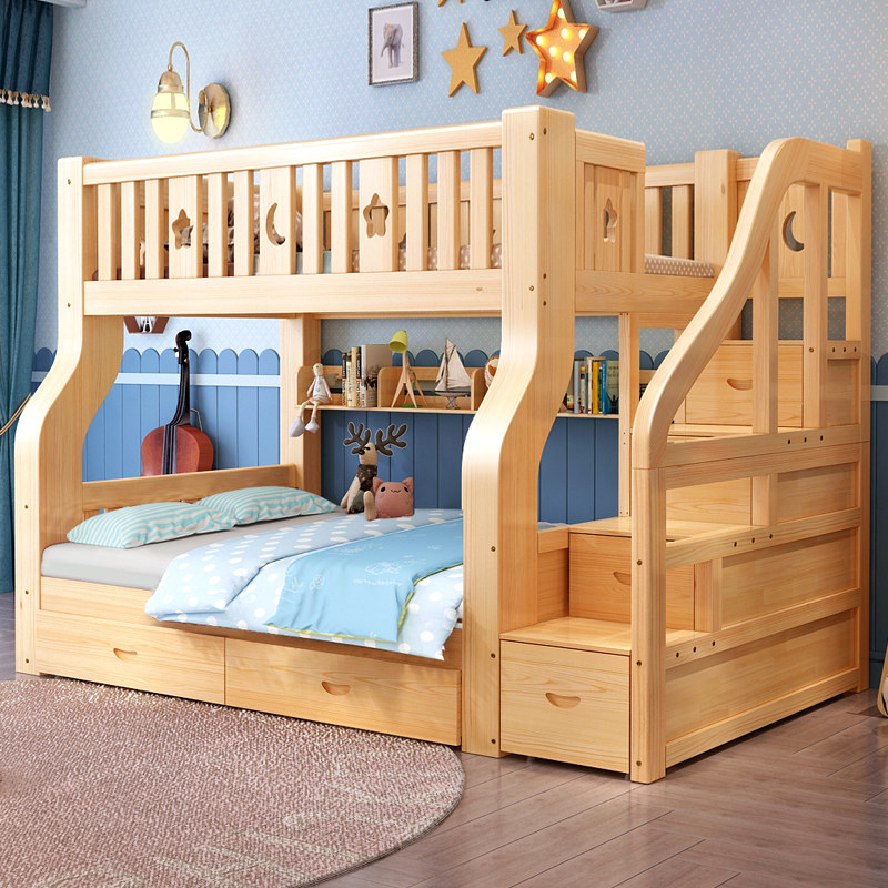 Mother-of-child bed under-bed wooden bed Adult bunk bed bunk bed multifunctional combination children's bed all solid wood two-layer bed