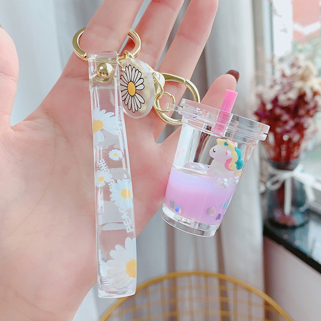 Purple Unicorn Milk Tea Bottlea bag unicorn Milk tea cup Pendant Key buckle female delicate ins lovely Internet celebrity originality girl Bag Hanging decoration