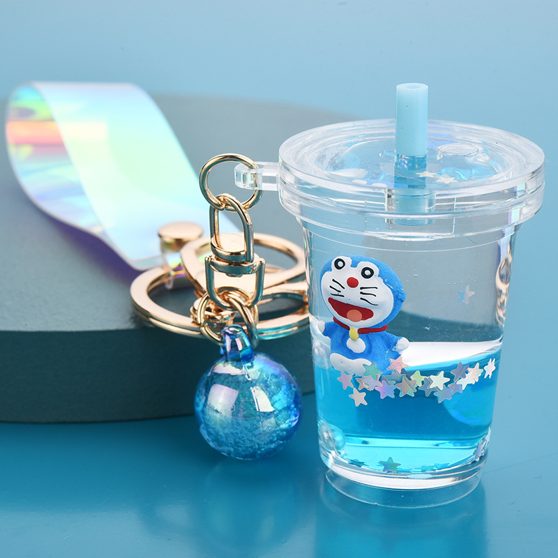 Blue Cat Doll Milk Tea Cupa bag unicorn Milk tea cup Pendant Key buckle female delicate ins lovely Internet celebrity originality girl Bag Hanging decoration