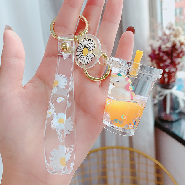 Yellow Unicorn Milk Tea Bottlea bag unicorn Milk tea cup Pendant Key buckle female delicate ins lovely Internet celebrity originality girl Bag Hanging decoration