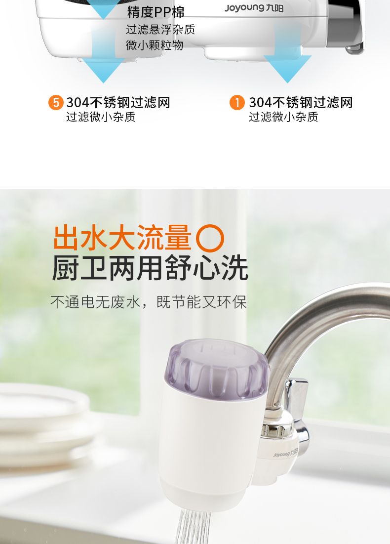 九阳 家用水龙头净水器 5重过滤 一机四芯 图7