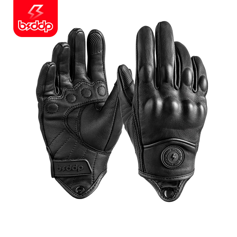 Motorcycle Gloves Genuine Leather Anti-Knight Retro Locomotive Equipped Men's Winter Warm Riding Full Finger Windproof Four Seasons-Taobao