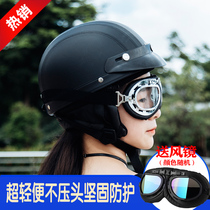 BSDDP Four Seasons men and women Harley retro helmet electric car helmet retro leather helmet half helmet ear Harley model