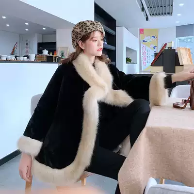 Fur 2020 new autumn and winter cloak coat female temperament hairy coat young thick sleeve shawl