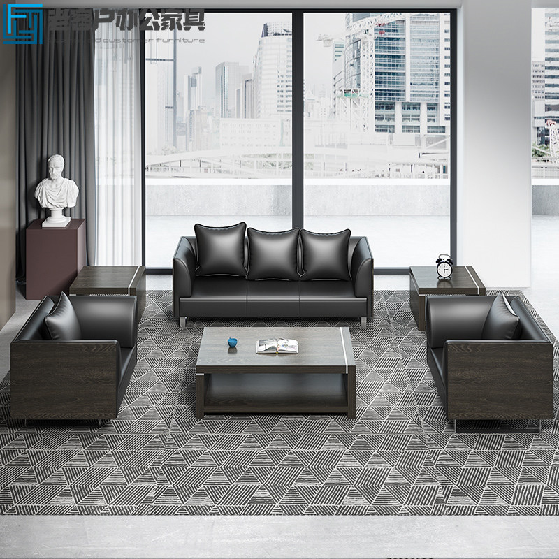 Office leather art sofa reception small sofa modern minimalist reception three-seat office sofa coffee table combination
