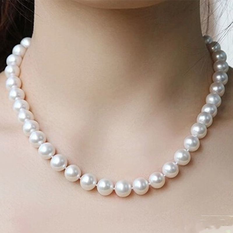 Natural Round Pearl Necklace, Sterling Silver Mother-Of-Pearl, Flawless, Mother's Day Gift for Mom or Mother-In-Law, Ni Ni Style, Elegant and Fashionable Natural Round Pearl Necklace, Sterling Silver Mother-Of-Pearl, Flawless, Mother's Day Gift for Mom or Mother-In-Law, Ni Ni Style, Elegant and Fashionable