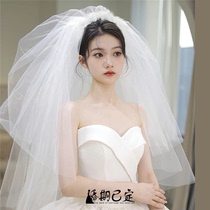 The brides main wedding dress veil certificate photo props catching yarn fluffy veil cloud headdress white double layer small face