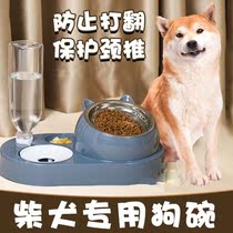 Dog Bowl Dog Bowl Dog Bowl One-body anti-rolling neck stainless steel ceramic double bowl automatic drinking water non-wet mouth
