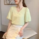 Áo sơ mi voan ngắn tay hàng đầu của phụ nữ mùa hè 2020 mới phong cách nước ngoài đèn lồng tay áo sơ mi ren đầu - Áo sơ mi chiffon ren