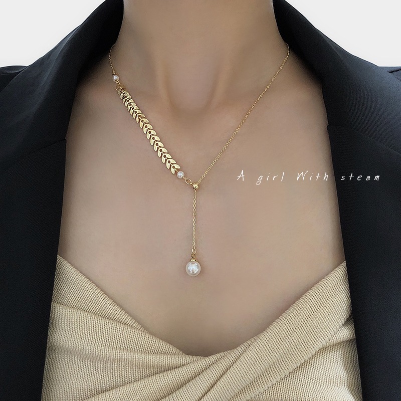 South Korean net red popcorn Temperament Wheat Ears with Necklace Female Tide A multi-wear adjustable neck chain Lock Bone Chain Ornament