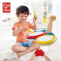 German Hape triple dynamic drum set baby intellectual percussion rhythm toy wooden educational puzzle for boys and girls