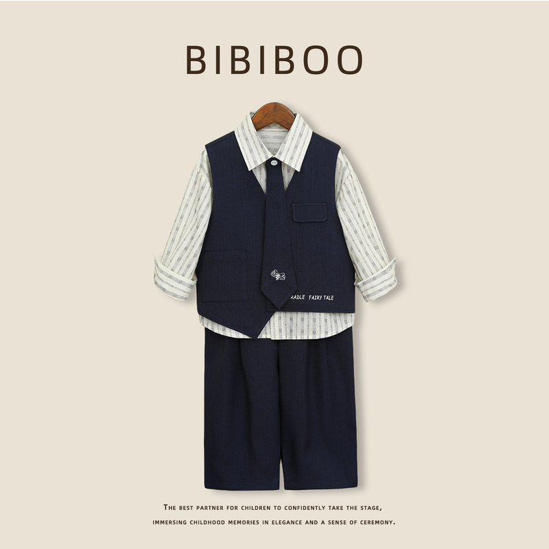 Boys' Suit Vest Set, Spring and Autumn British Gentleman Style Small Suit, Children's Handsome Performance Outfit, Flower Boy First Birthday Dress Boys' Suit Vest Set, Spring and Autumn British Gentleman Style Small Suit, Children's Handsome Performance Outfit, Flower Boy First Birthday Dress
