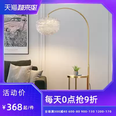 Feather floor lamp Nordic light luxury simple living room Bedroom net red fishing lamp Wireless charging coffee table vertical table lamp