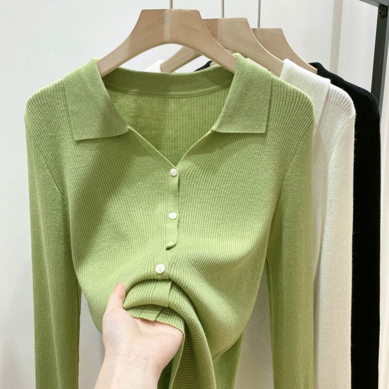 Lapel Knit Cardigan for Women, Early Spring, Stylish and Elegant, Suitable for Petite Figures, with a Lazy Vibe, Winter Inner Layer Top