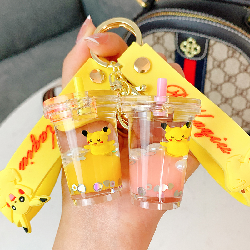 pikachu key buckle small pendant milk tea adrift liquid girl delicate floating bottle bag pendant lovers hang up