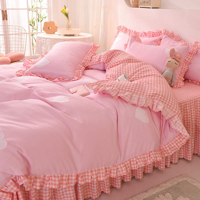 Han-plate bed skirt four pieces of Princess wind rabbit baby simple color-piece plate covered by cute girl-heart bed