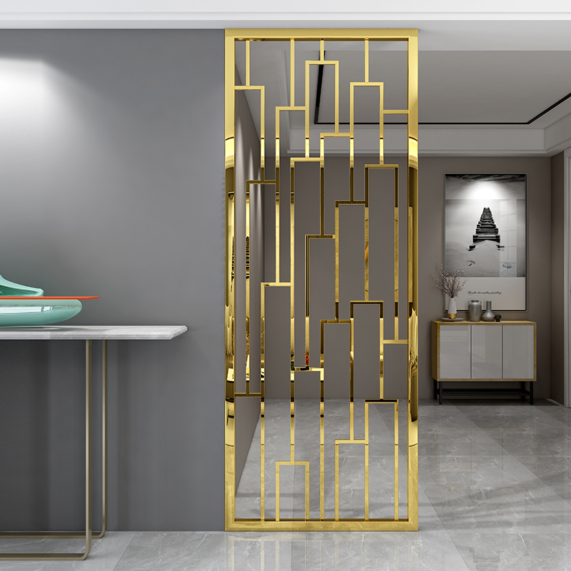 Screen stainless steel partition metal living room decoration light luxury entrance hollow wall titanium modern net red European style shielding