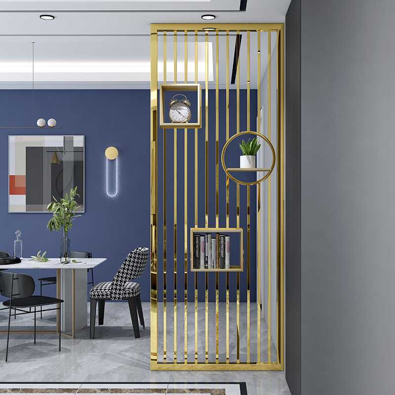 Modern stainless steel screen titanium metal restaurant rose gold wrought iron partition simple luxury entrance living room Nordic style