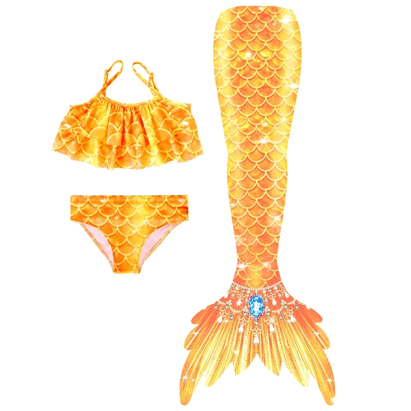 New Girls' Mermaid Swimsuit Mermaid Tail Three-Piece Set Children's High-Elastic Quick-Drying Swimsuit Big Tail