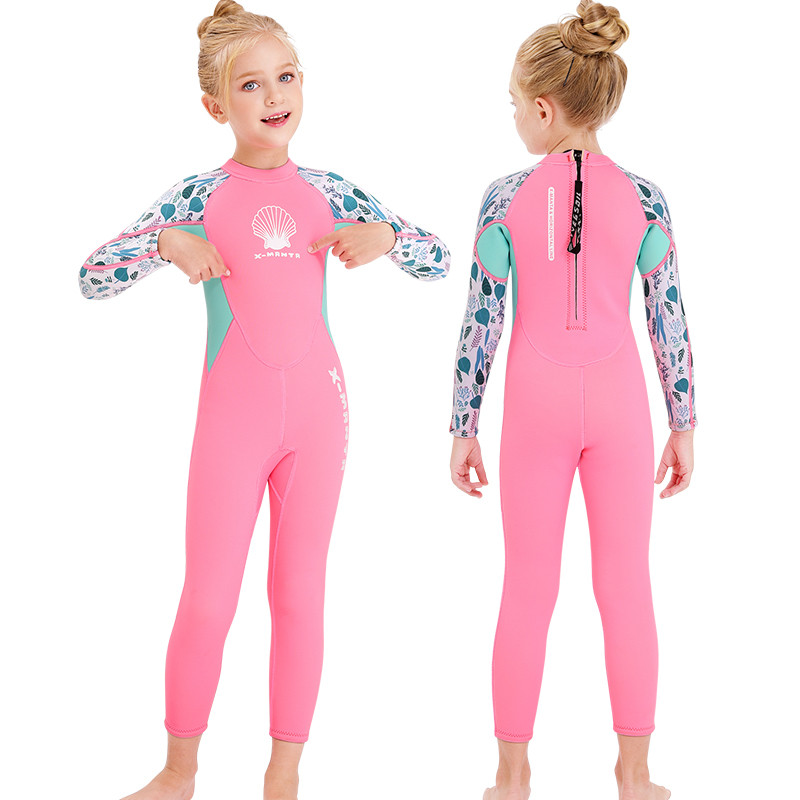 Girls swimsuit long sleeves one-piece warm and thick winter swimsuit in the big child sunscreen wetsuit cold protection swimsuit