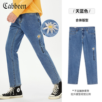 Carbine mens jeans small daisy embroidery 2021 autumn and winter new environmental protection youth trend brand straight pants