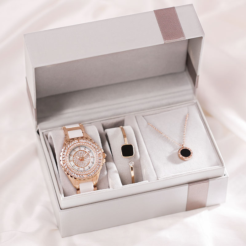 Women's fashion watches female ins Wind waterproof niche ceramic steel strip light luxury temperament simple full Diamond Lady luxury