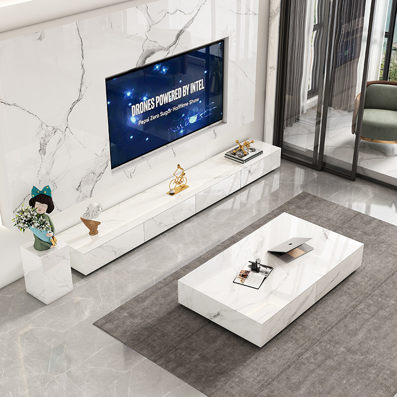 Italian Minimalist Light Lavish Rockboard Ultra-Long TV Cabinet Tea Table Combination Modern Minima Size Family Living Room Terrace Cabinet