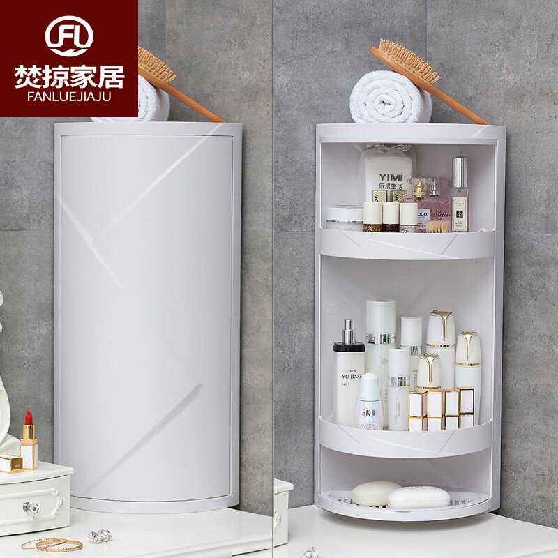Bathroom rotating triangle shelf Suction wall plastic storage finishing rack Kitchen bathroom dustproof storage cabinet corner rack