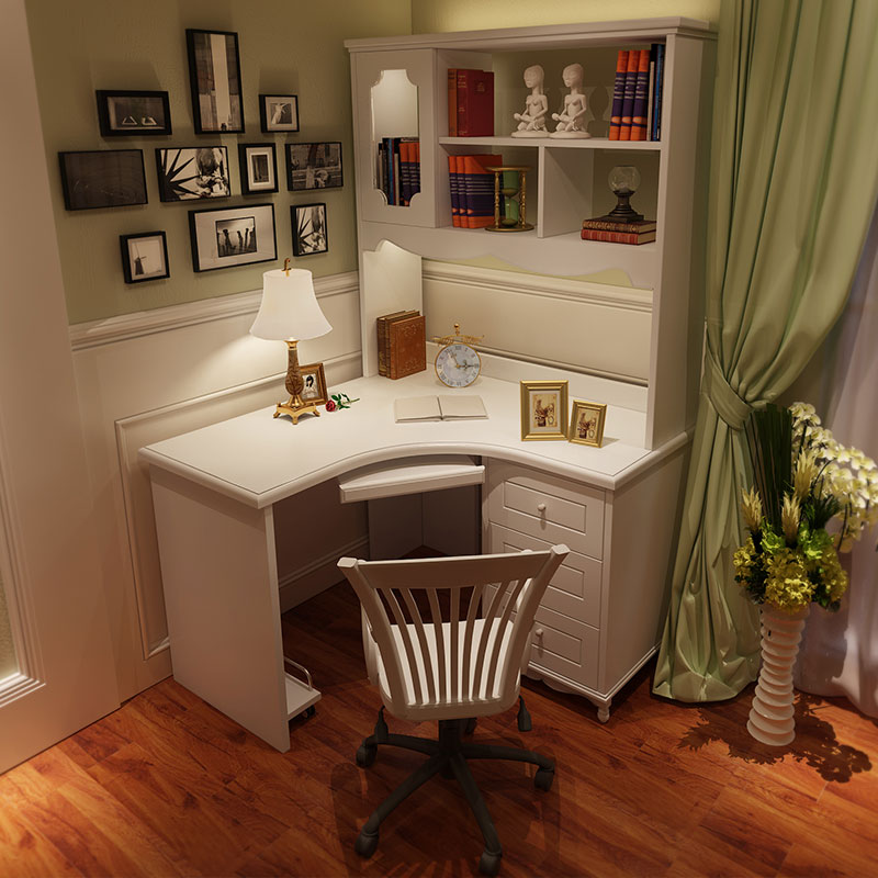 Desk bookshelf bookcase all-in-one combination student bedroom corner corner children's solid wood computer study desk desk
