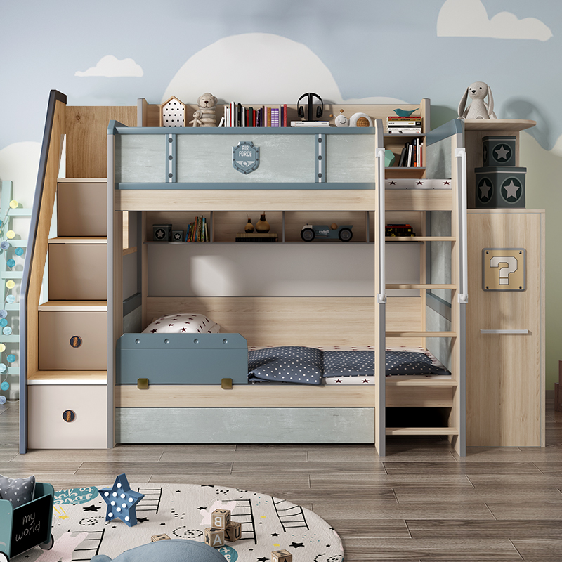 Children up and down the same wide bed Twin Beds Small Family of parallel parent-child beds multifunction high and low bed primary and secondary with wardrobe bed