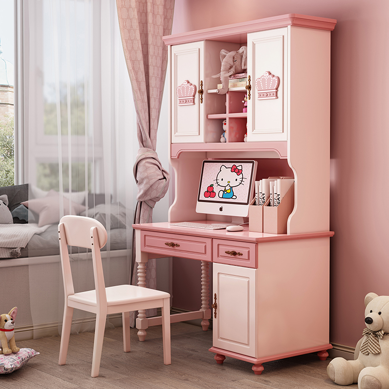 Girl Desk Bookcase Bookcase Bookcase Integrated Student Bedroom Corner Children Solid Wood Computer Study Desk Desk