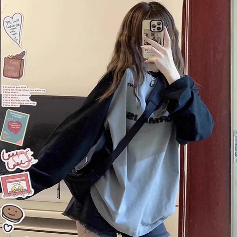 American Retro Raglan Pure Cotton Long-Sleeve T-Shirt for Women, Autumn 2026 New Style, Loose and Lazy Style Patchwork Top American Retro Raglan Pure Cotton Long-Sleeve T-Shirt for Women, Autumn 2026 New Style, Loose and Lazy Style Patchwork Top