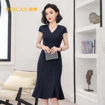 DEECAN Fashion Short Sleeve Professional Dress Female 2020 New Skinny Goddess Fan Temperament Host Dress Summer
