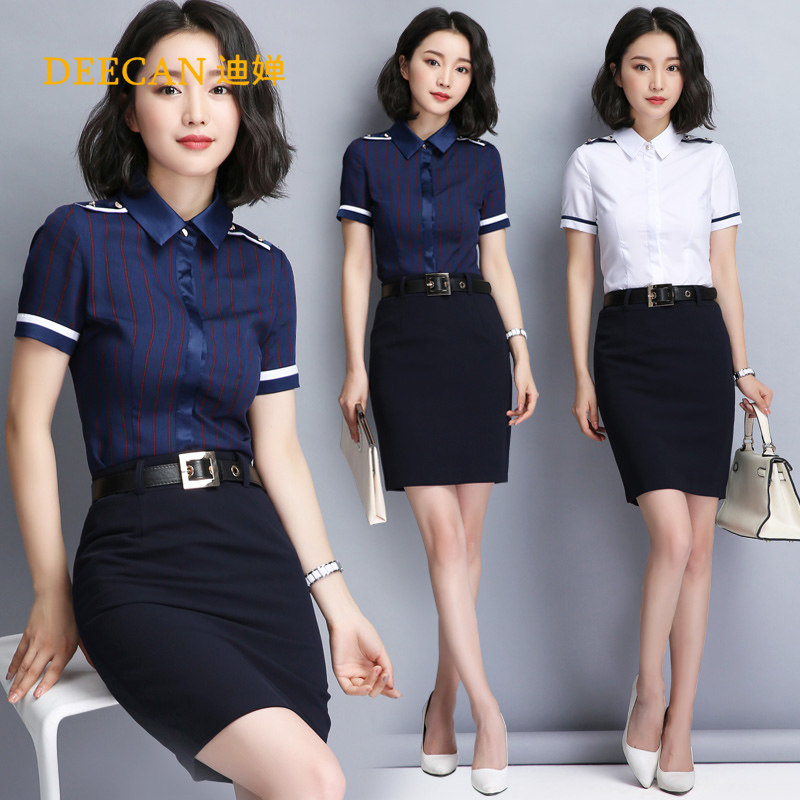 DEECAN high end flight attendant short sleeve work clothes women 2021 new Korean version hotel front desk work uniform summer