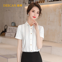 DEECAN high-end goddess fan striped shirt short sleeve female 2021 new slim white chiffon shirt summer