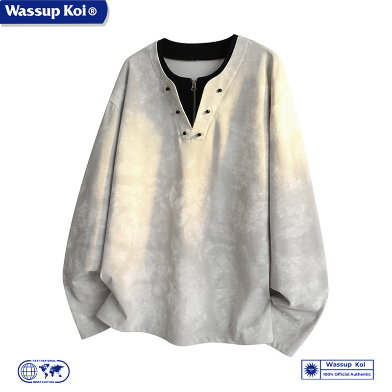 Wassup Koi Co-Branded Fake Two-Piece Long-Sleeved T-Shirt for Men 2025 Autum New American-Style Tie-Dye Half-Zip Sweatshirt Wassup Koi Co-Branded Fake Two-Piece Long-Sleeved T-Shirt for Men 2025 Autum New American-Style Tie-Dye Half-Zip Sweatshirt