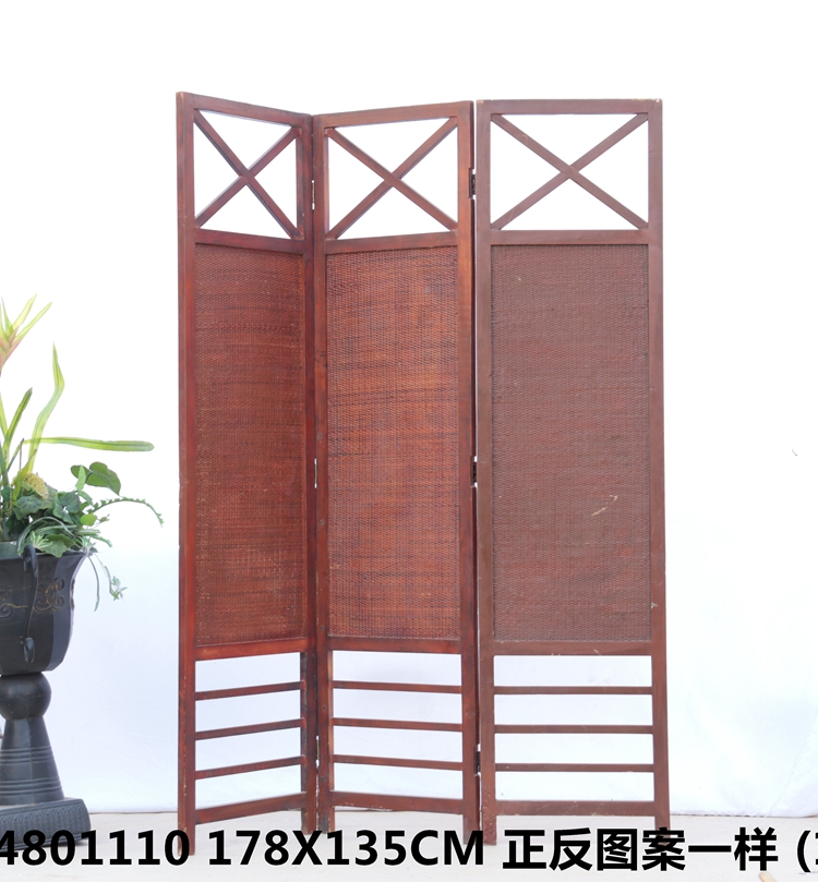 Homestay living room soft decoration partition retro double-sided screen antique wooden rattan three-fold screen mobile bedroom shelter