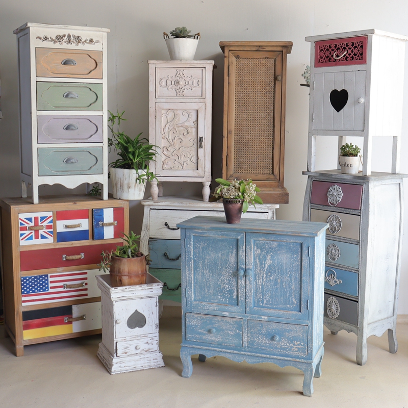 European and American retro solid wood TV cabinet outdoor balcony rainproof cabinet furniture bedside bucket cabinet entrance cabinet stool chair