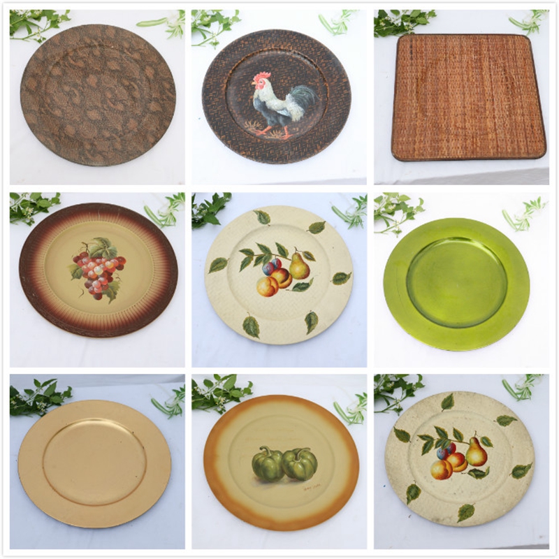 American country retro soft decoration storage decoration tray melon and fruit snack plate hand-painted round plate decoration