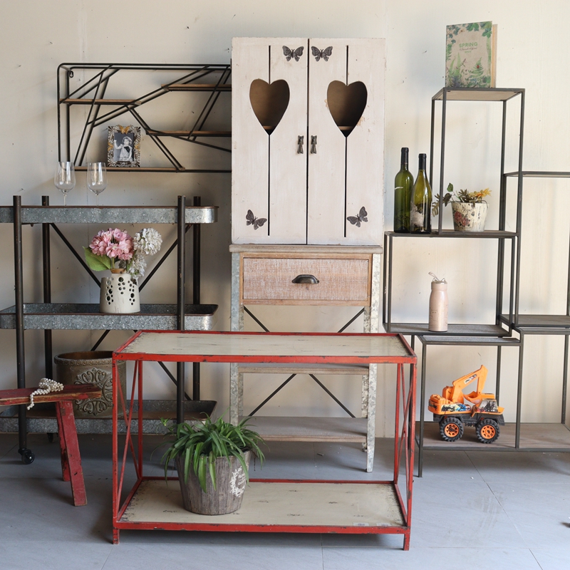 Lonely Pint Great Collection-American Retro Iron Art Solid Wood Outdoor Flower Racks Floor Shelve Bench Type Flowers a few table tables