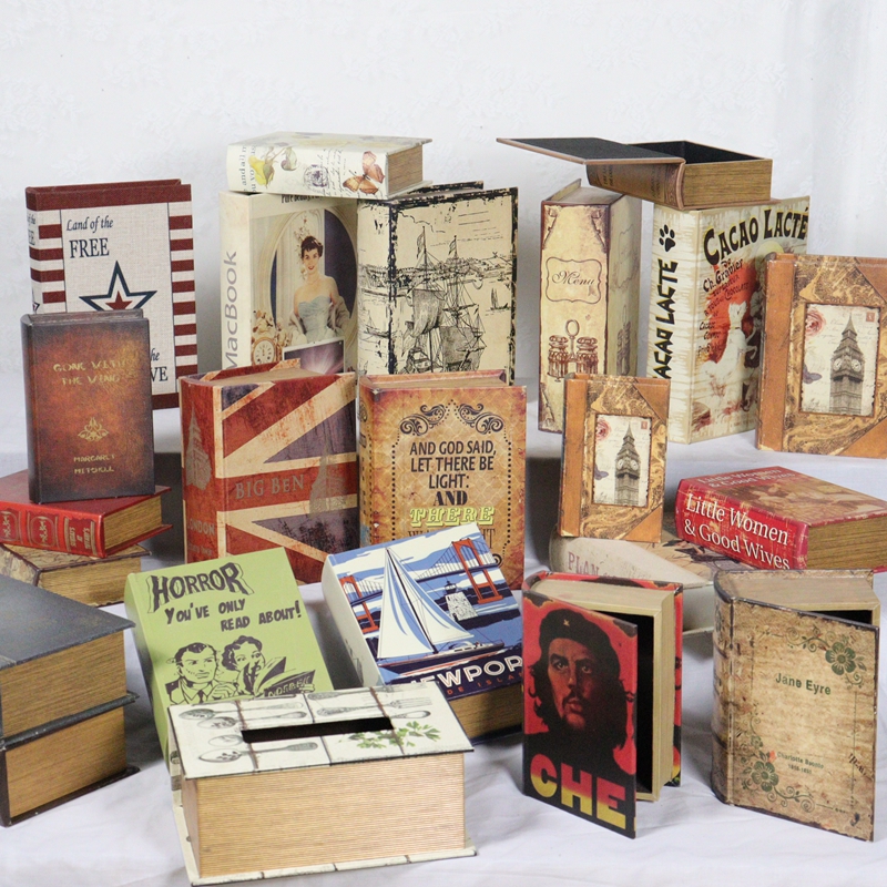 European retro nostalgic book box shooting props creative decoration wooden fake book storage box study bookcase decoration