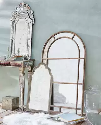 Large collection of solitary products-European and American retro light luxury iron solid wood mirror wall decoration Bath Mirror dressing hanging mirror soft dress