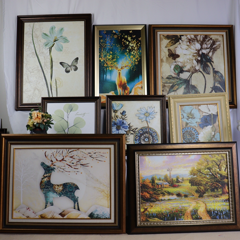 Several isolated products collection American light luxury living room sofa background wall decoration of the bedroom masterpiece hanging painting murals