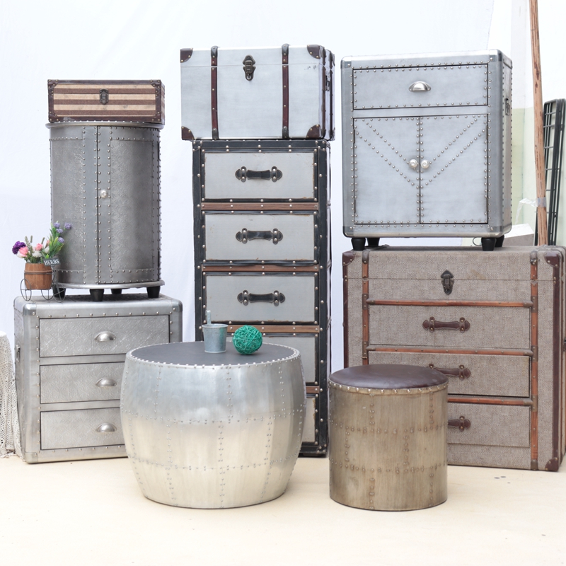 Orphan cabinet retro creative home aluminum leather bedside table guest sofa side a few cabinets storage storage industrial wind bucket cabinet