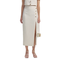 self-portrait 2024 early spring ivory white monochrome braided tweed slit skirt