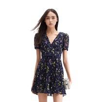 self-portrait 2024 spring and summer blue floral V-neck floral waist sweet temperament dress short skirt