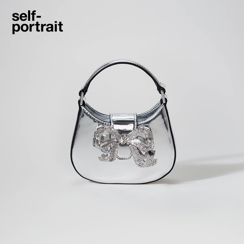 self-portrait 2023 early spring silver micro bow underarm handbag