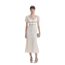 self-portrait 2024 early autumn new ivory white temperament puff sleeve diamond collar lace dress